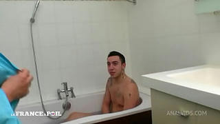 French youngster buggers his cougar landlady in the shower