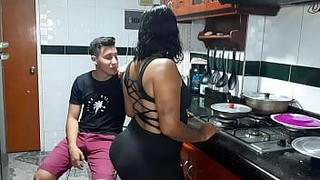 My stepmother gets horny in the kitchen. what a rich pussy it has
