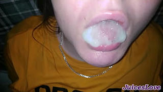 Swallowed mouthful of cum – close-up blowjob
