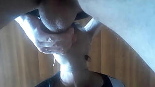 Nylon hooded, taped and blindfolded in a great deepthroat action and oral creampie