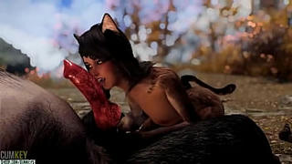 Werewolf hunted Cat - girl's pussy well | Huge Dick Monster | 3D Porn Sex